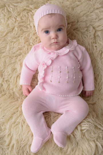 Conjunto Elegante para Bebé Niña - Saco Cruzado con Gola y Pantalón con Pie