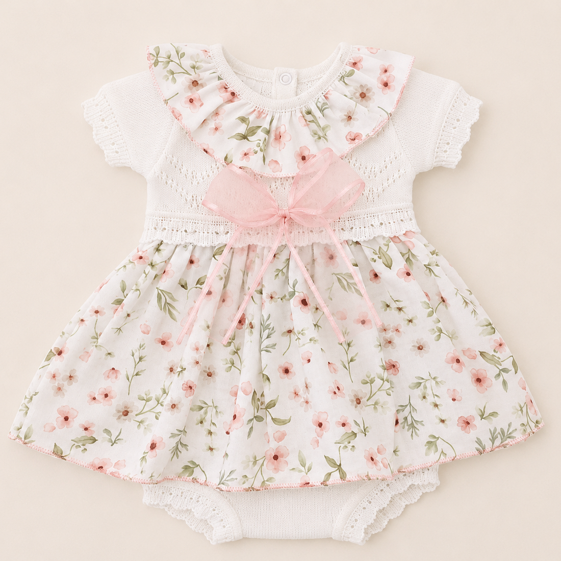 conjunto Vestido estampado de flores  con tela en Algodón