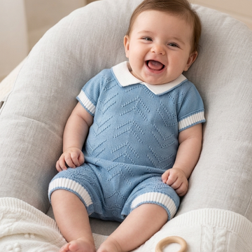 mameluco Calado Estilo Polo – Azul glacial y Blanco