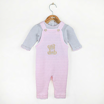 Conjunto de Dos Piezas: Overol de Punto con Oso y Buso Manga Larga
