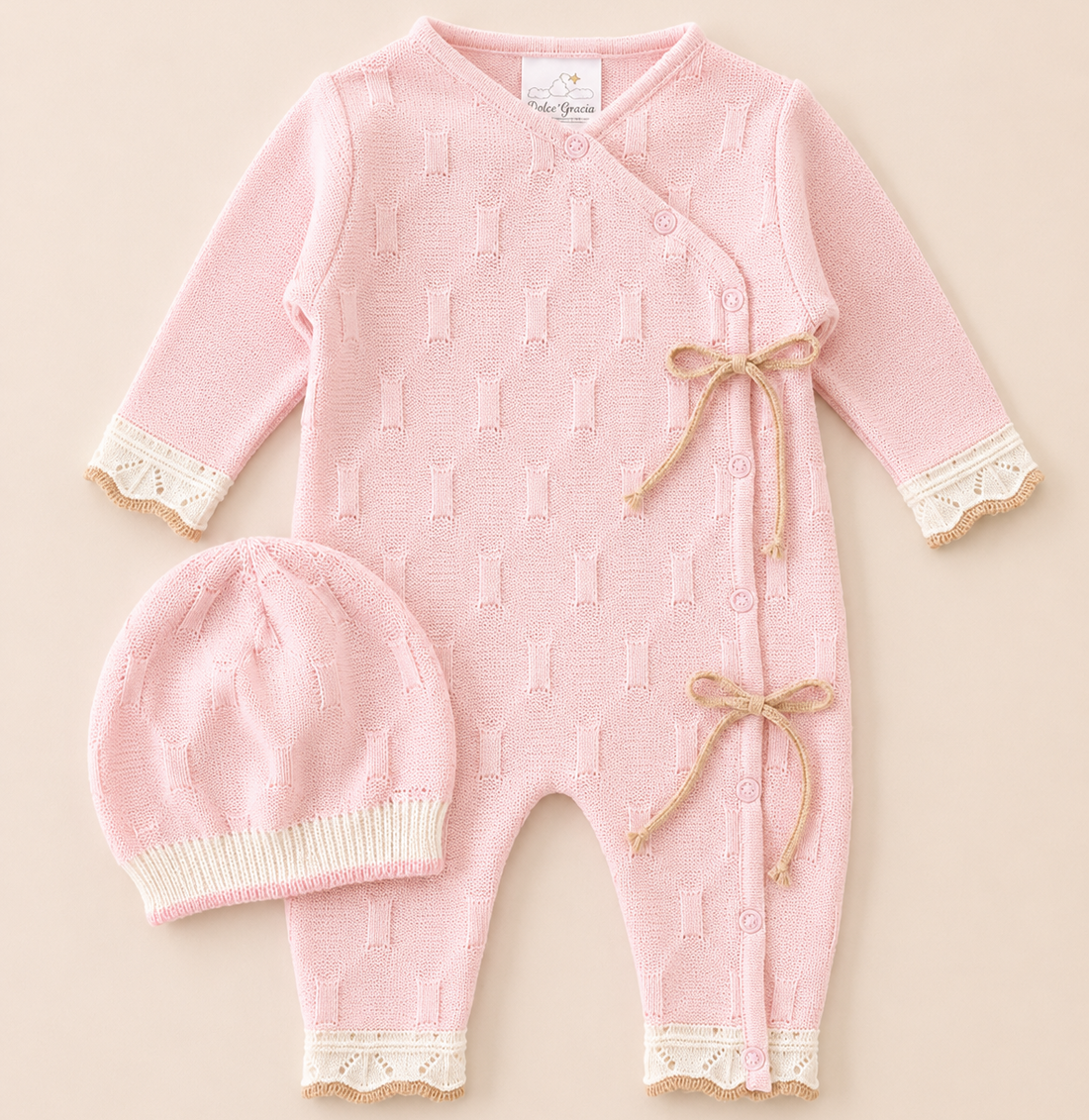 conjunto nubelia Mameluco Enterizo Largo y Gorrito – Rosa Pastel