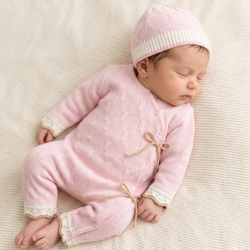 conjunto nubelia Mameluco Enterizo Largo y Gorrito – Rosa Pastel