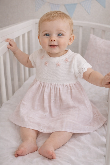 Vestido flores y rayas  con tela en Algodón