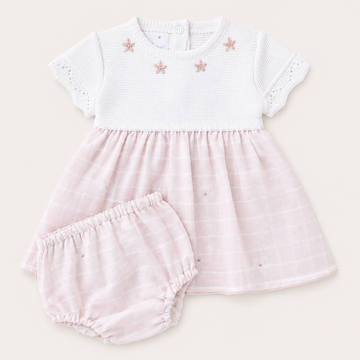 conjunto Vestido estamapado flores y rayas  con tela en Algodón