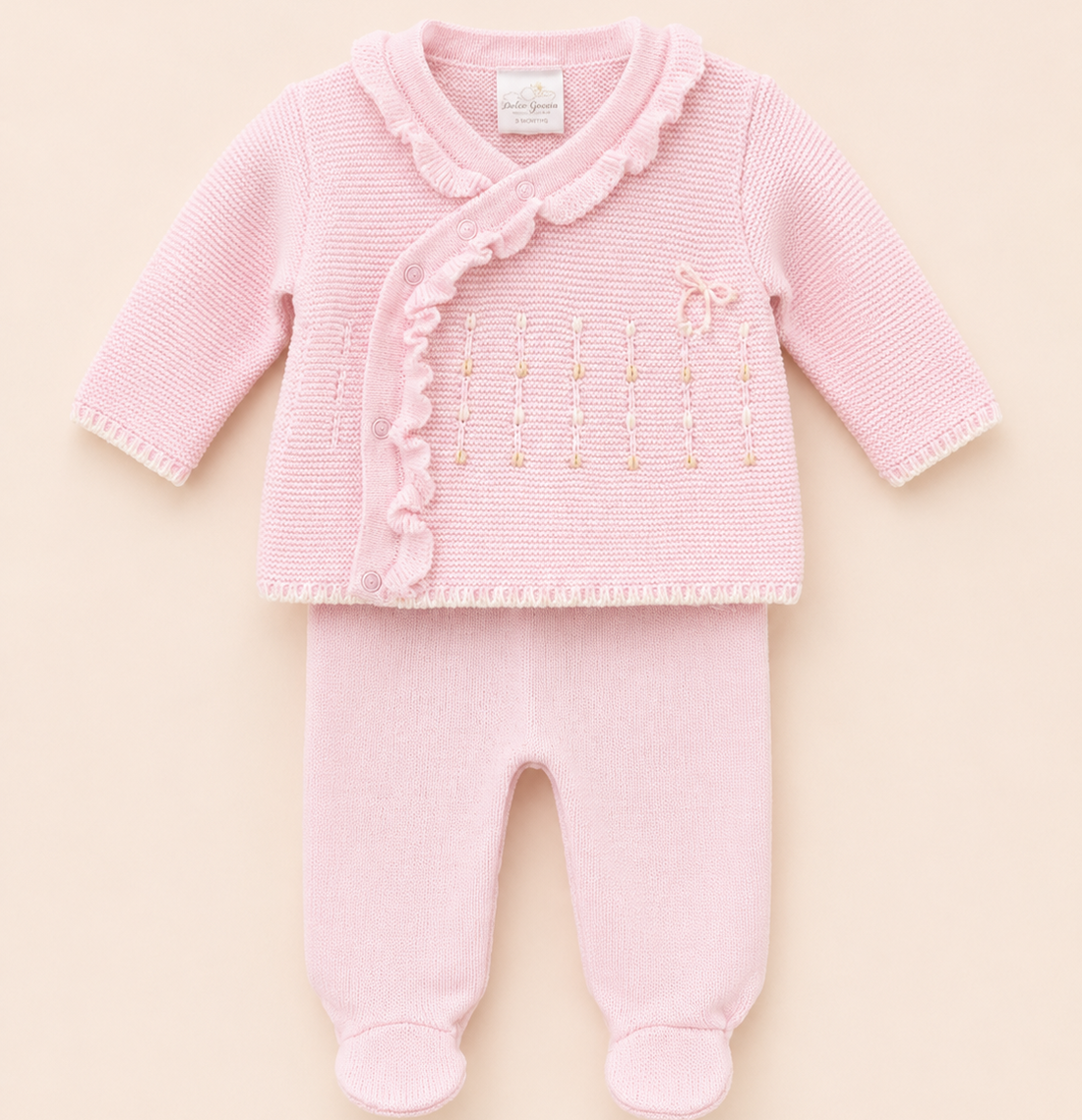 Conjunto Elegante para Bebé Niña - Saco Cruzado con Gola  & Pantalón con Pie mas manta