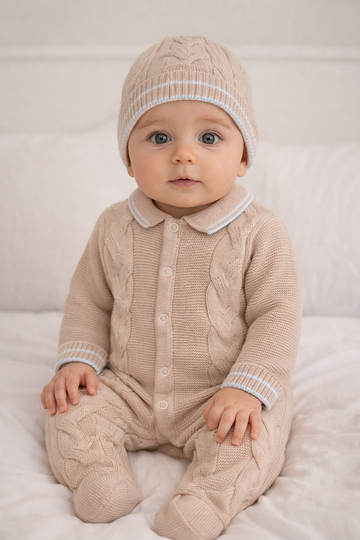 Conjunto de Pelele y Gorro en Algodón Color camel