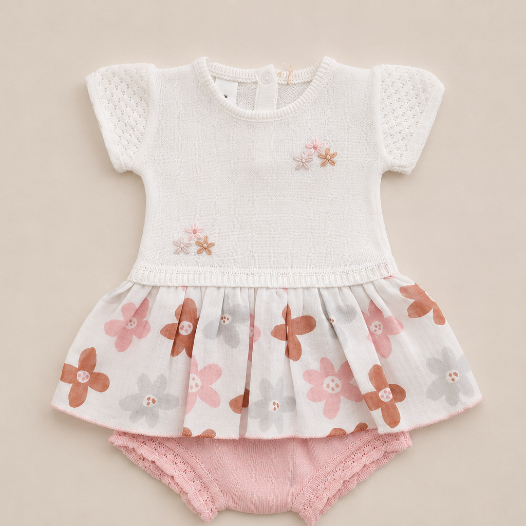 conjunto Vestido estampado de flores  con tela en Algodón