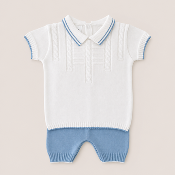 conjunto buso cuello polo blanco & pantalon corto azul glacial