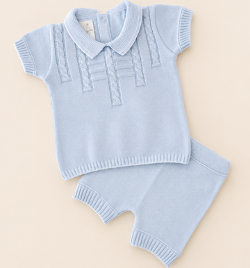 conjunto buso cuello polo azul celeste & pantalon corto azul celeste