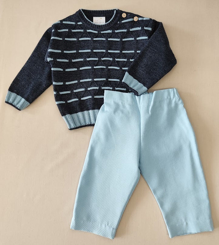 Conjunto Elegante para Bebé - Buzo Marino y Pantalón Glacial