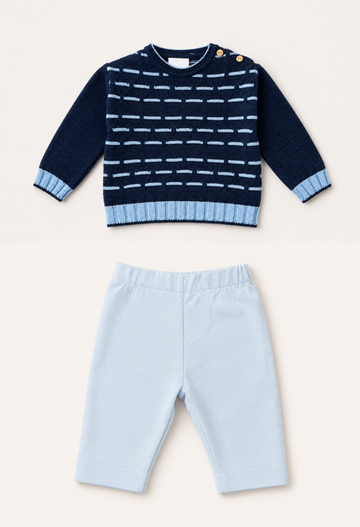 Conjunto Elegante para Bebé - Buzo Marino y Pantalón Glacial