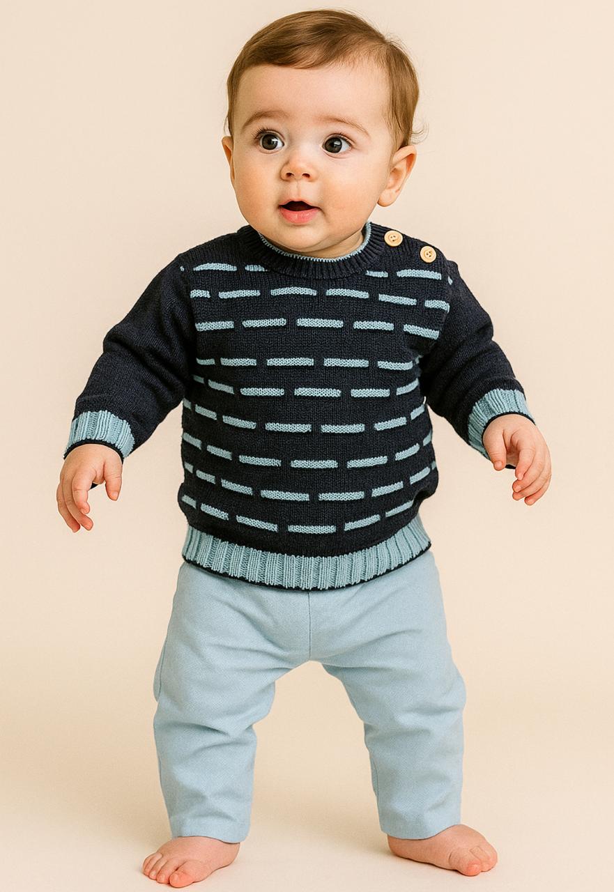 Conjunto Elegante para Bebé - Buzo Marino y Pantalón Glacial