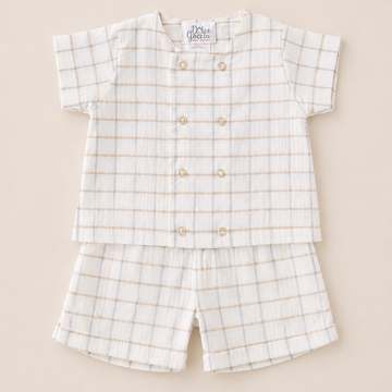 conjunto camisa y pantalon corto tela estampado cuadro