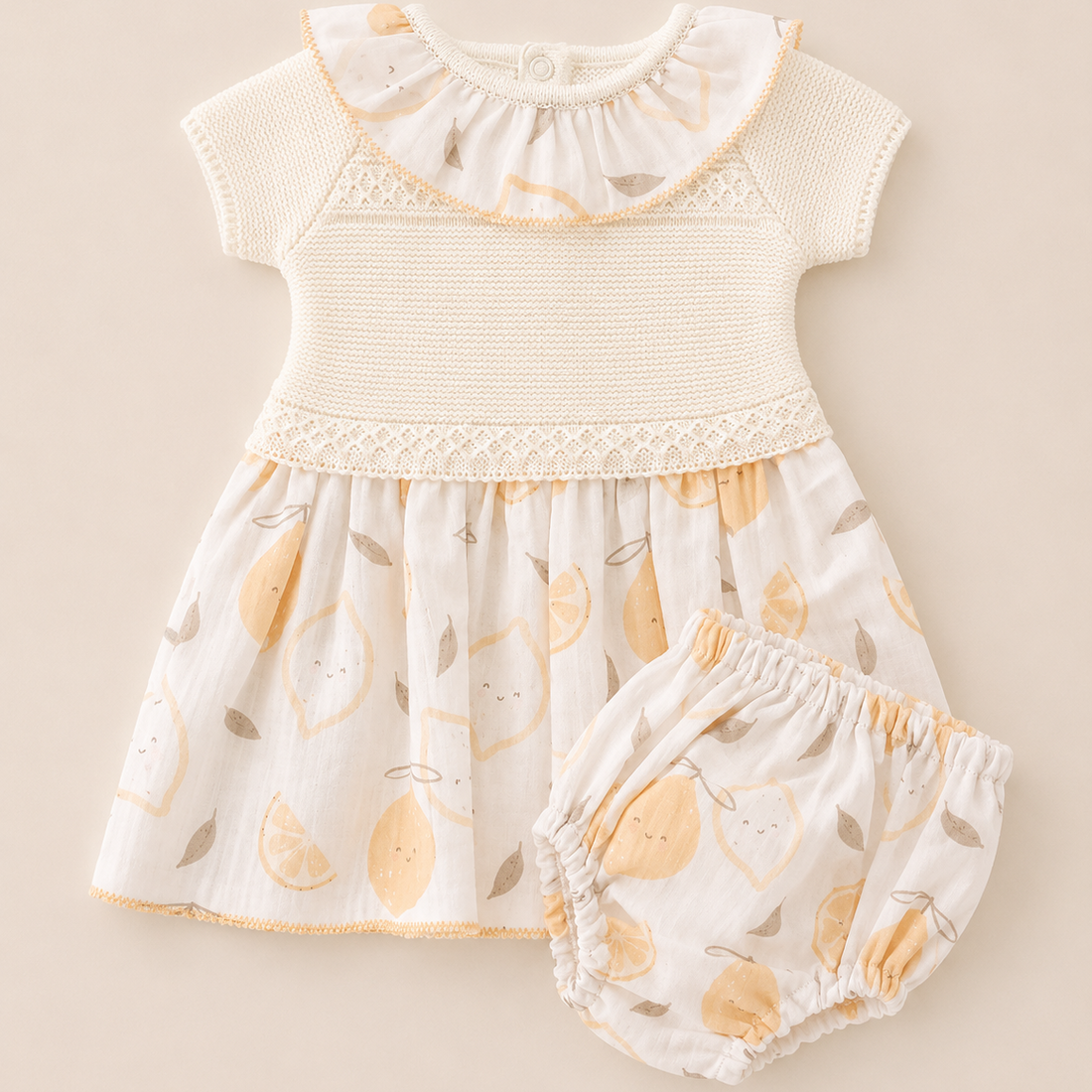 conjunto Vestido estampado de limones con tela en Algodón