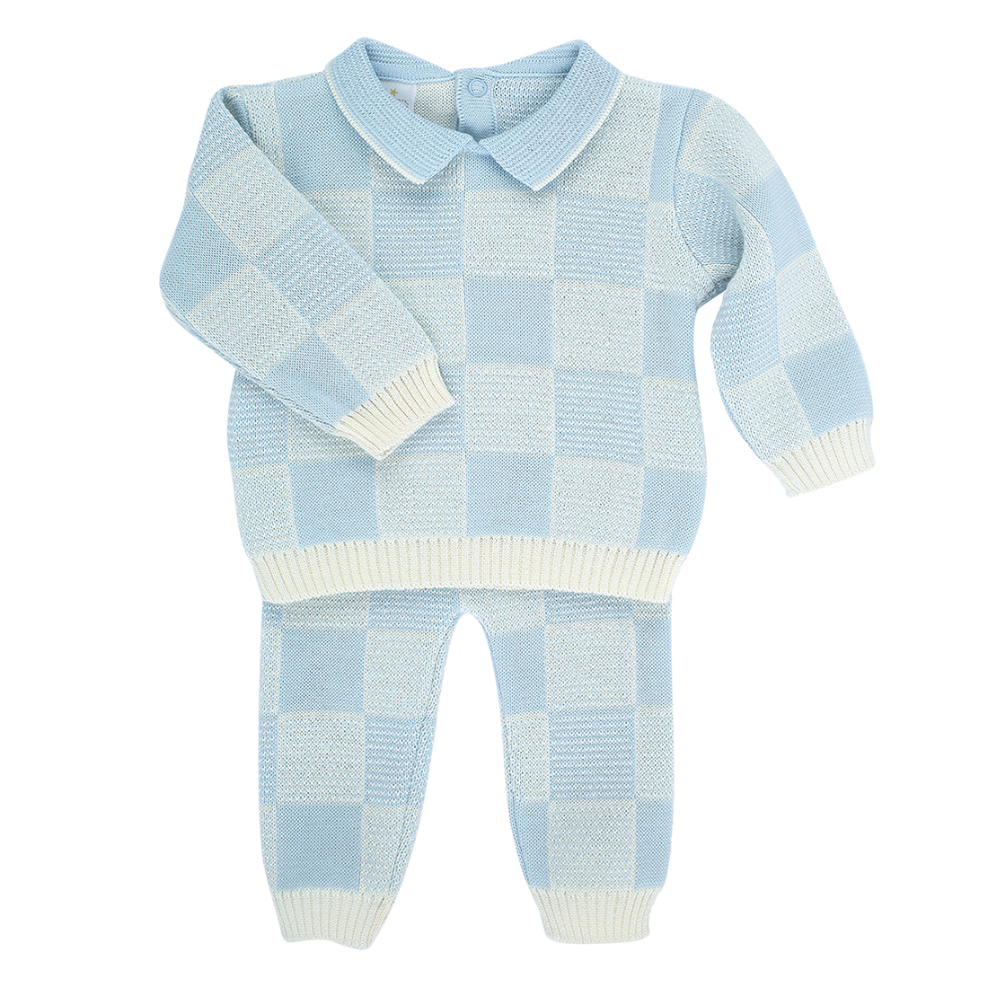 Conjunto Jacquard de Cuadros de Buzo y Pantalón de Algodón