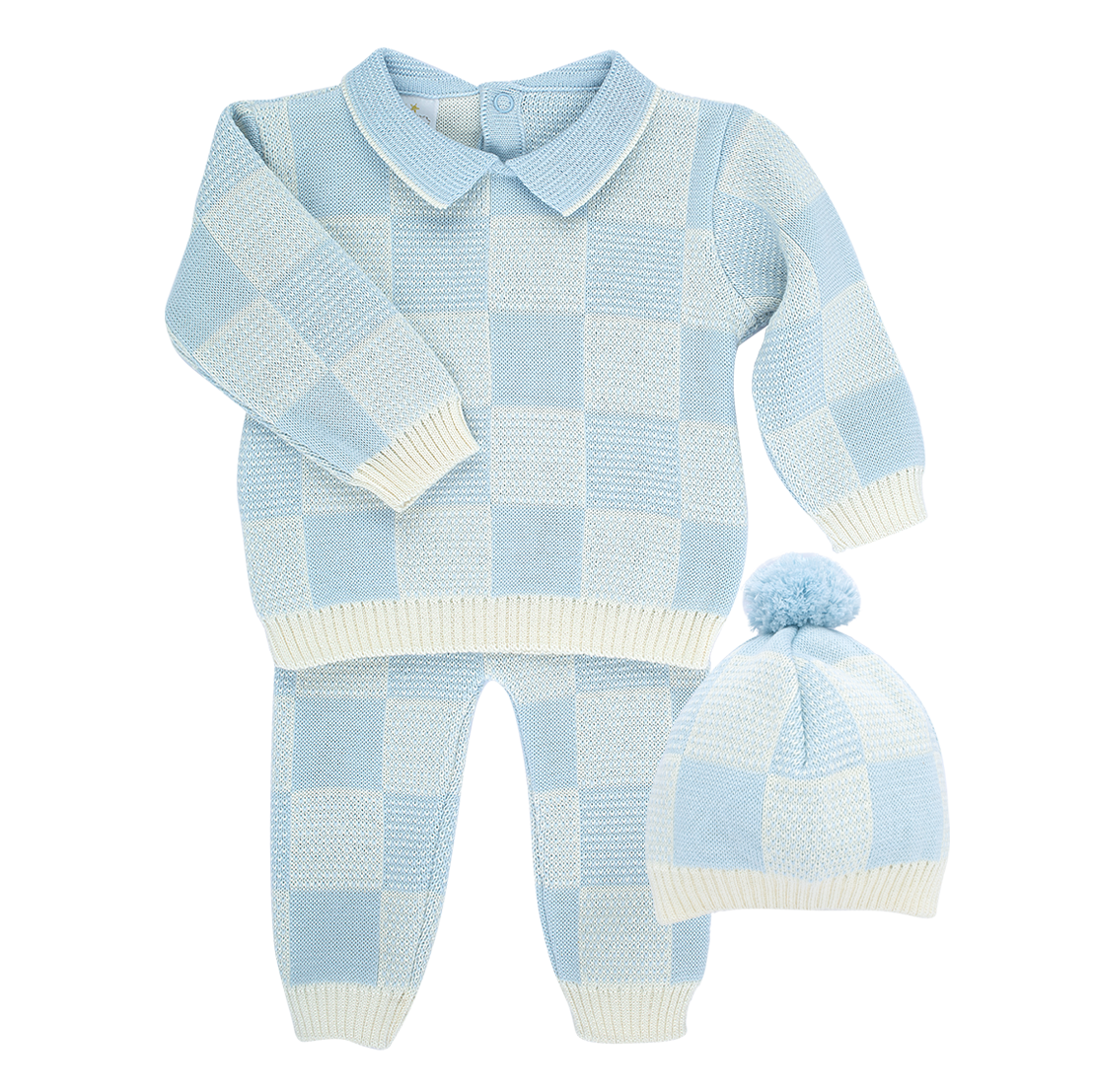 Conjunto Jacquard de Cuadros de Buzo y Pantalón de Algodón