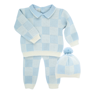 Conjunto Jacquard de Cuadros de Buzo y Pantalón de Algodón